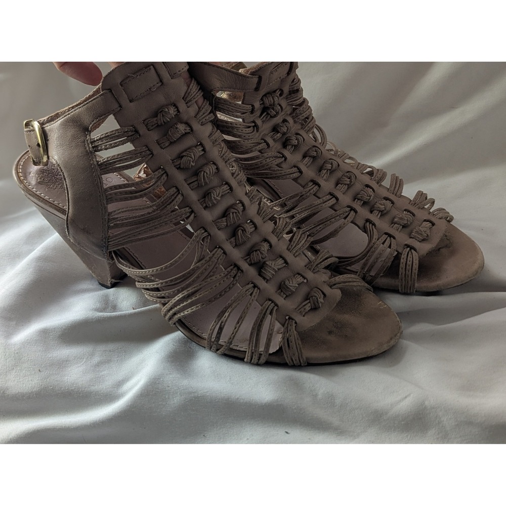 Vince Camuto Strappy Gladiator Wedge‎ Sandals Taupe Leather Women's Size 9M